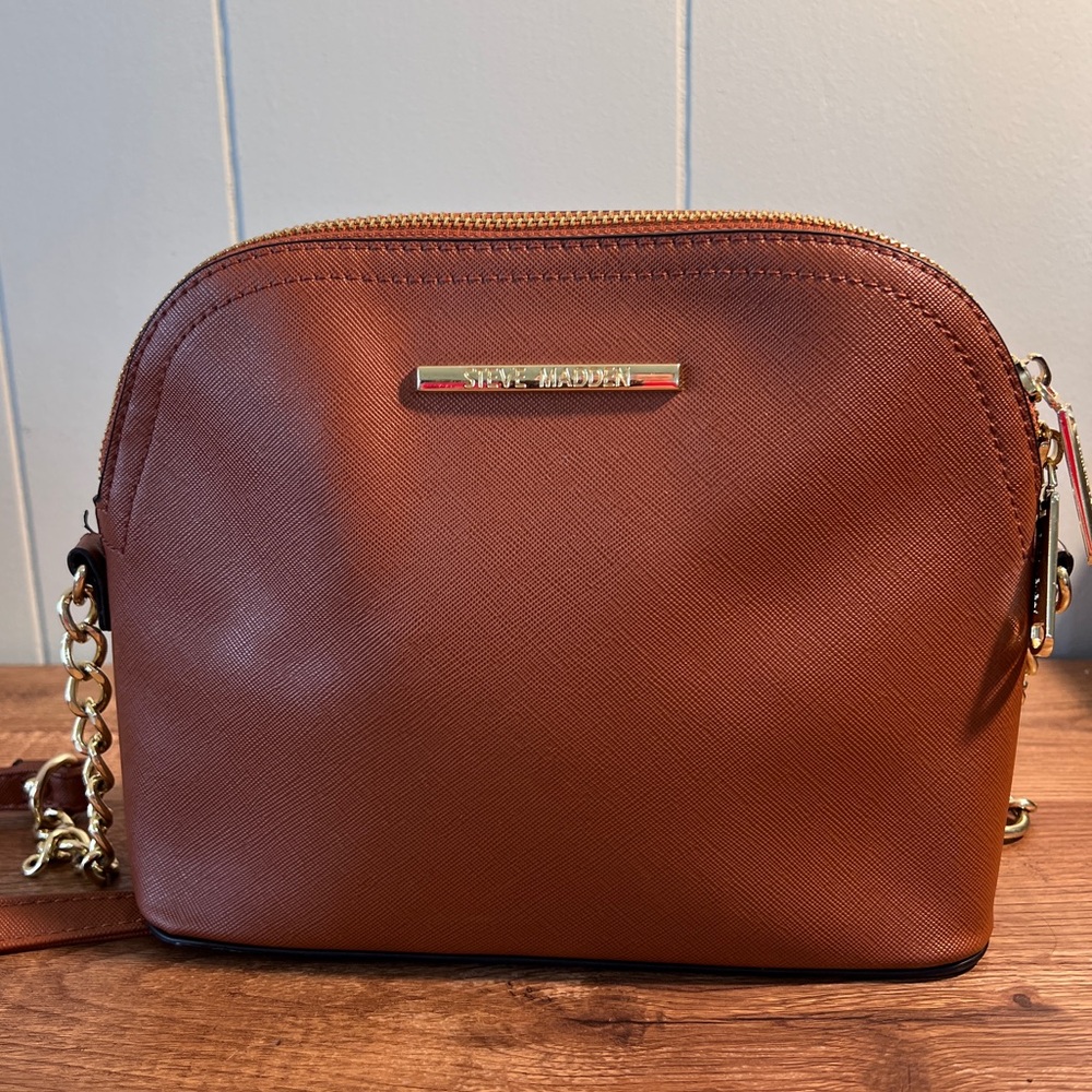 Steve‎ Madden Brown Saffiano Crossbody Purse Gold Hardware